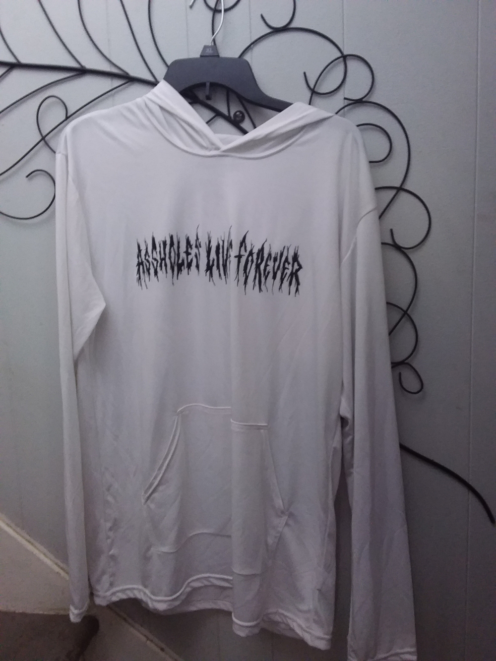 White Graphic Hoodie "Assholes Live Forever" Large